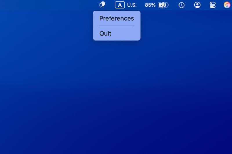 メニューバーのアイコンを右クリックし、[Preference]を選ぶと設定パネルが開きます