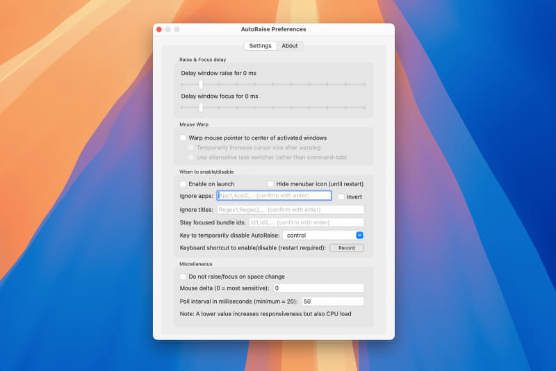 設定パネルはすべて英語です。分かりにくい項目もありますが、以下の解説を見ながら設定を行ないましょう