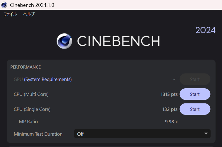 Cinebench 2024の結果