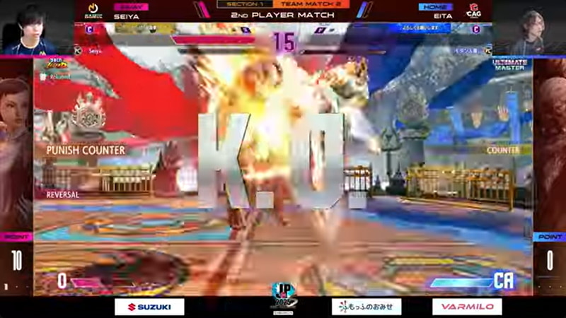 中堅戦は大接戦の激闘の末、初出場のSeiyaが時間をたっぷり使った冷静な攻めでえいたの豪鬼を撃破し、リーグ初勝利を飾った