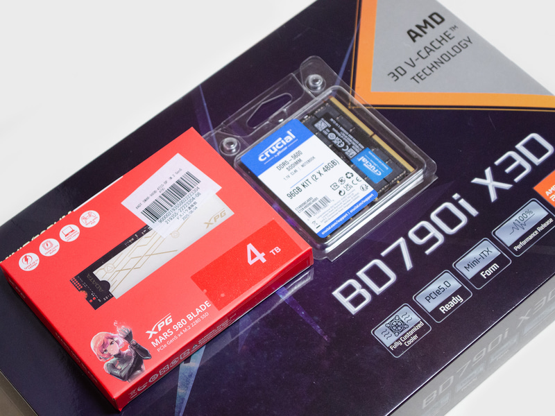 今回購入したMINISFORUM BD790i X3D、Gen5 M.2 SSD 4TB、96GB(48GB x2)メモリ