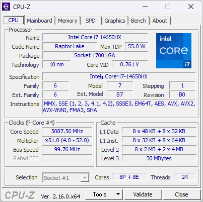 Intelの16コア/24スレッドCPU「Core i7-14650HX」