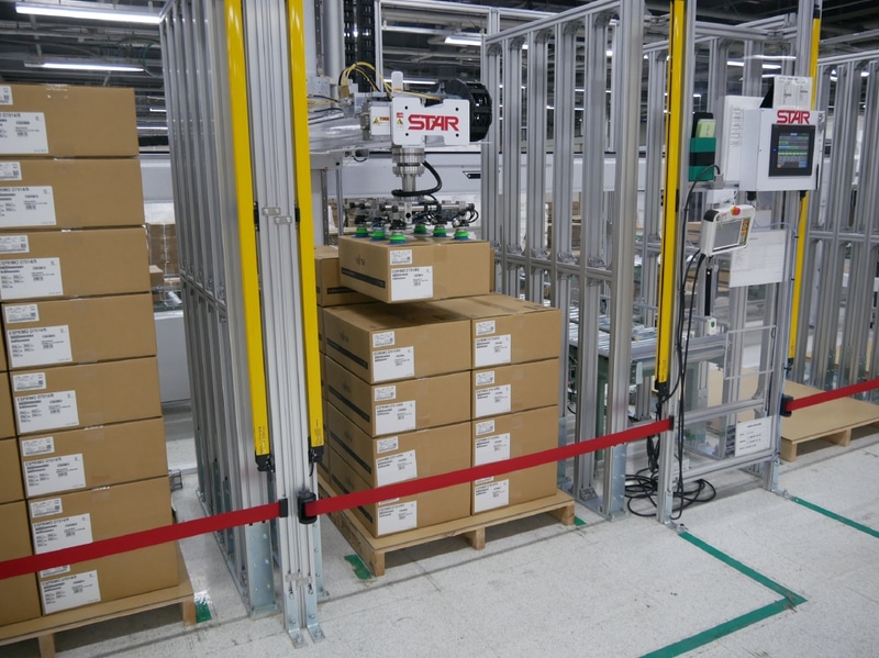 完成品をパレットに積載するパレタイズロボット