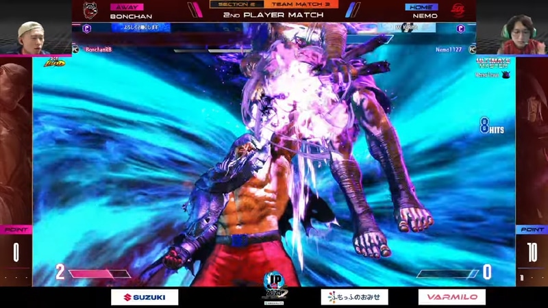 中堅戦はネモのベガとボンちゃんのサガットの1戦。1セット目はボンちゃんのサガットが好調で先制したが、以降は、ボンちゃんの練習の模様などをガッツリとチェックしていたというネモのベガが見事に連勝で勝利