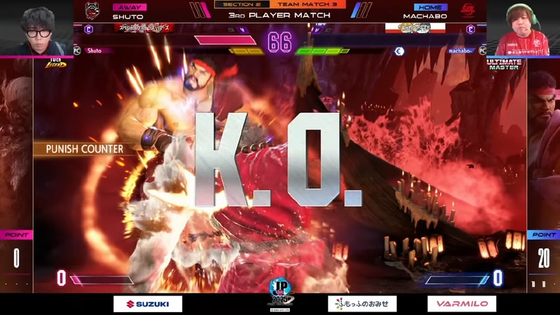 大将戦はShutoの豪鬼とまちゃぼーのリュウの1戦。Shutoの豪鬼の読みが通る場面が多く、3-1で勝利となり、延長戦突入となった