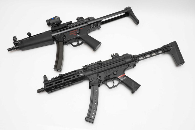 上が東京マルイ製次世代電動ガン「MP5A5」。「MS•Li-Po バッテリー」の使用が推奨されています