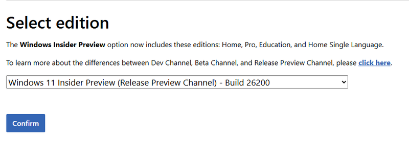 Windows 11 Insiderに加入していて、なおかつそのアカウントでログインしている場合、ダウンロードページでビルド26200がダウンロードできるようになっていることが確認可能だ