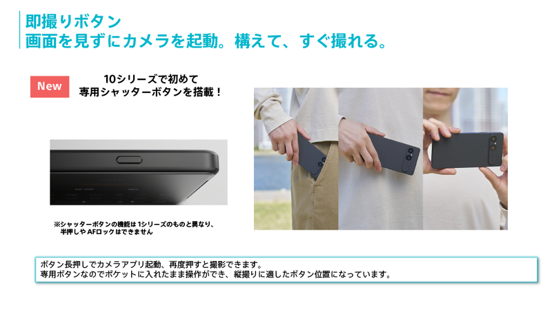 シャッターボタン長押しでカメラアプリが起動、再度押すと撮影できる