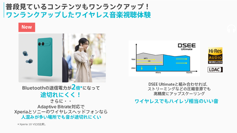 Bluetoothの送信電力が従来の2倍となり、Adaptive Bitrateにも対応