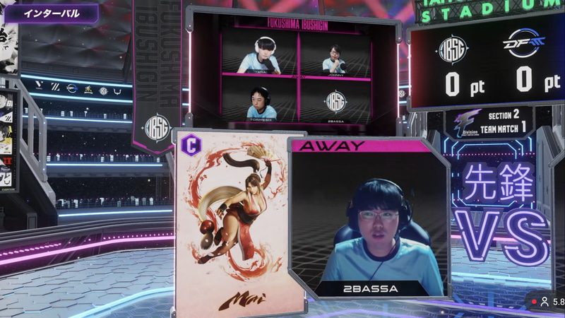 先鋒戦で早くもインターバルを取り初勝利を目指した2BASAだったが、ナウマンの舞の立ち回りがうまく、残念ながらナウマンが2-0で2BASAを完封する展開となった。インターバルの不安そうな2BASAの表情を見たストーム久保氏は「俺は逃げたいと思ってた」と選手目線のコメントで配信を笑わせていた