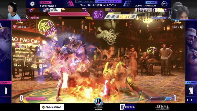 大将戦は鶏めしのダルシムと竹内ジョンのラシードの1戦。好調の鶏めしのダルシムが本来キャラクター相性では不利なラシード相手に見事勝利！同点にもつれ込む展開となった