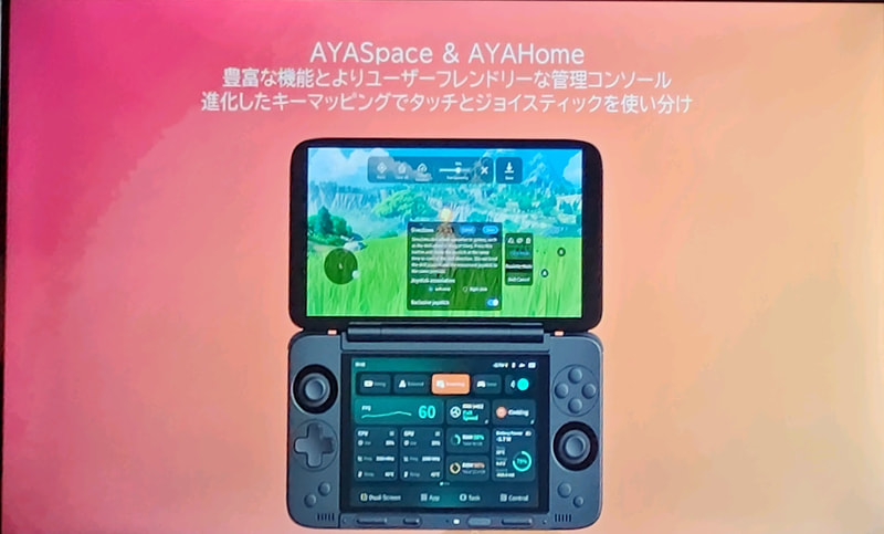 独自のユーティリティAYASpaceおよびランチャーAYAHomeは継承するが、機能的に2画面に最適化された