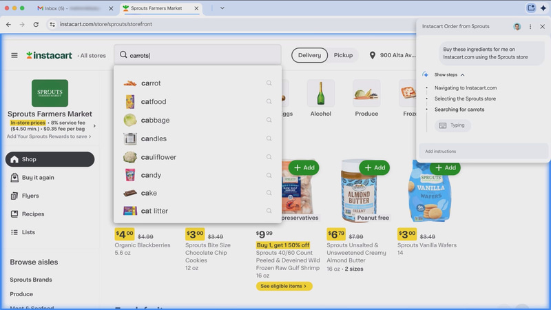 GeminiがWebページを操作して処理してくれる機能