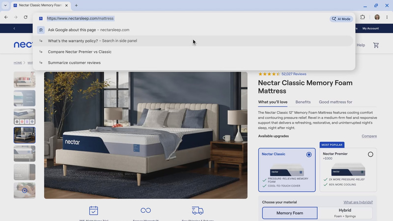 Webサイトに応じた質問を提案する機能