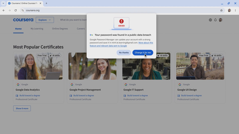 漏洩したパスワードをワンクリックで修正できる機能