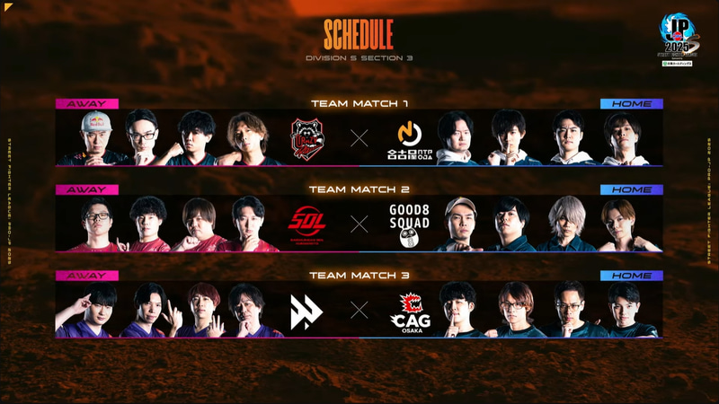 第3節のS DivisionのマッチングはMATCH1がCrazy Raccoon vs 名古屋NTPOJA、MATCH2がSaishunkan SOL 熊本 vs Good 8 Squad、MATCH3がVictrix FAV gaming vs CAG OSAKAの3試合