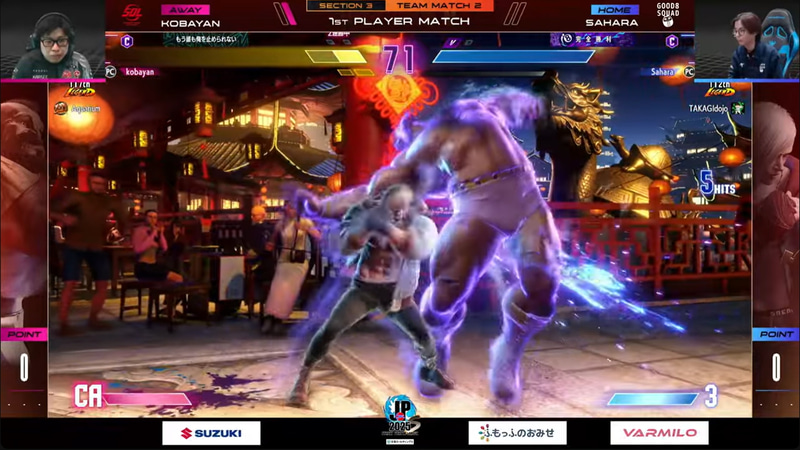 先鋒戦ではこばやんのザンギエフ相手に1セット目を取られるが、その後は連勝で見事勝利を飾った