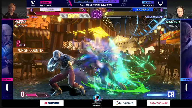 先鋒戦はときどのケンと水派のキャミィの1戦。水派のキャミィが好調で2-0の完封勝利