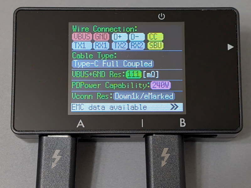 「PDPower Capability」は、USB PDが最大何Wまで対応するか分かる。これは最大240Wで、ほかに100W、60Wがある