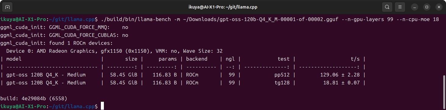 llama-benchの結果