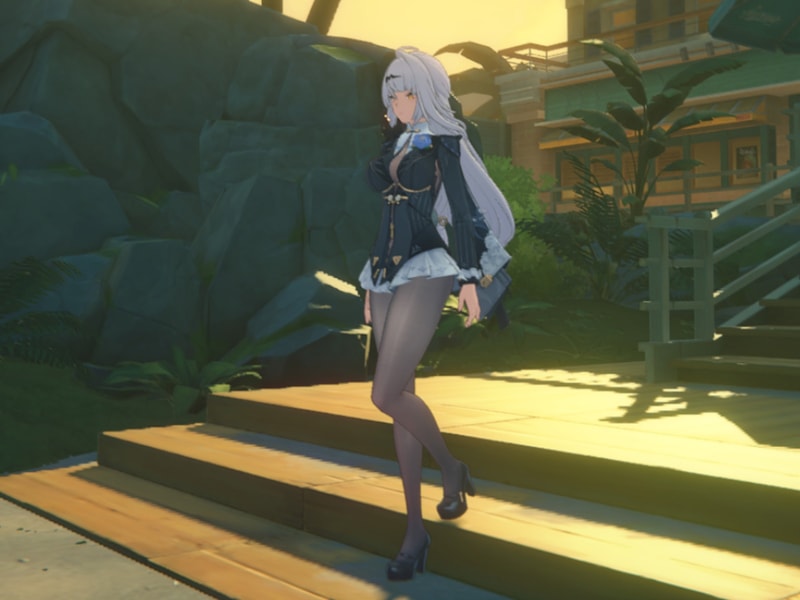 「ゼンレスゾーンゼロ」からの1カット。脚が極力階段にめり込まないよう、自然なアニメーション処理がなされている(Copyright © COGNOSPHERE. All Rights Reserved.)