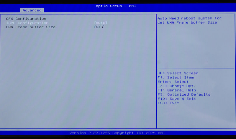 BIOS / Advanced。iGPUのメモリはデフォルト64GB