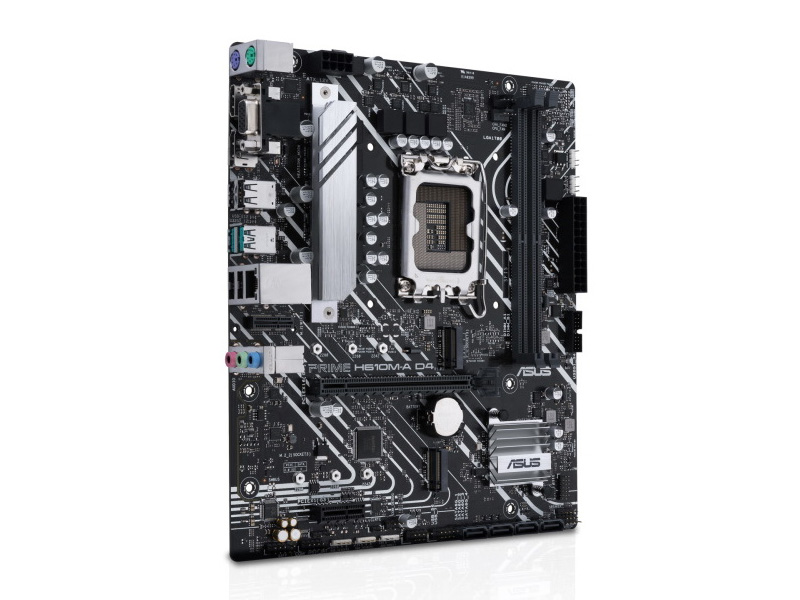 ASUSのmicroATX対応マザーボード「<a href="https://www.asus.com/jp/motherboards-components/motherboards/prime/prime-h610m-a-d4/" class="n" target="_blank">PRIME H610M-A D4</a>」。第14世代Coreシリーズに対応し、利用できるメモリはDDR4メモリだ。実売価格は1万円前後