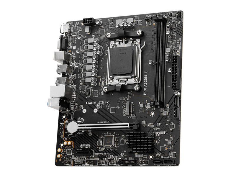 AMD A620やB650などのチップセットを搭載したAM5対応マザーボードなら、かなり安く購入できる。画像はA620チップセットを搭載したMSIのmicroATX対応マザーボード「<a href="https://jp.msi.com/Motherboard/PRO-A620M-E" class="n" target="_blank">PRO A620M-E</a>」で、実売価格は1万3,000円前後