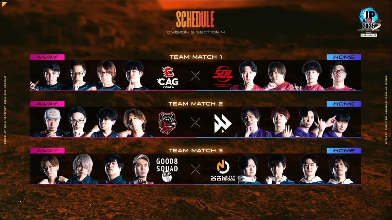 本日のDivision SのマッチングはMATCH1がCAG OSAKA vs Saishunkan SOL 熊本、MATCH2がCrazy Raccoon vs Victrix FAV gaming、MATCH3がGood 8 Squad vs 名古屋NTPOJAの3試合