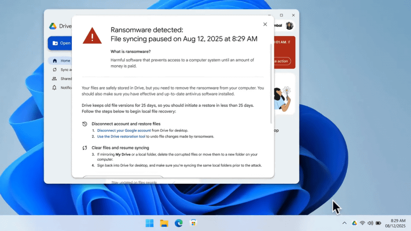 ランサムウェア検出時にアラートを表示