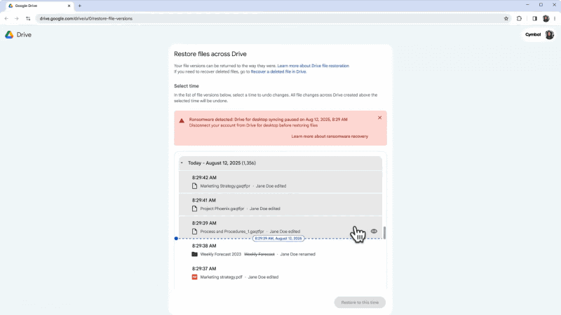ドライブ上のUIから被害にあったファイルの復元が行なえる