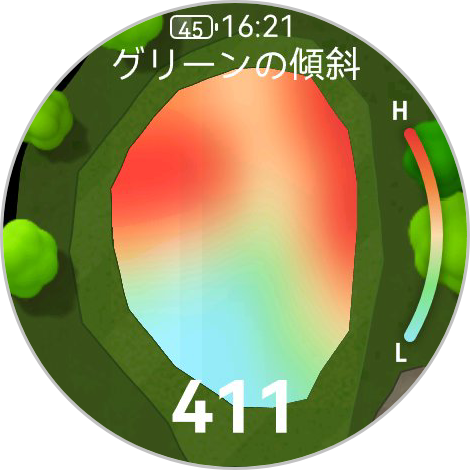 グリーンの勾配も表示してくれる
