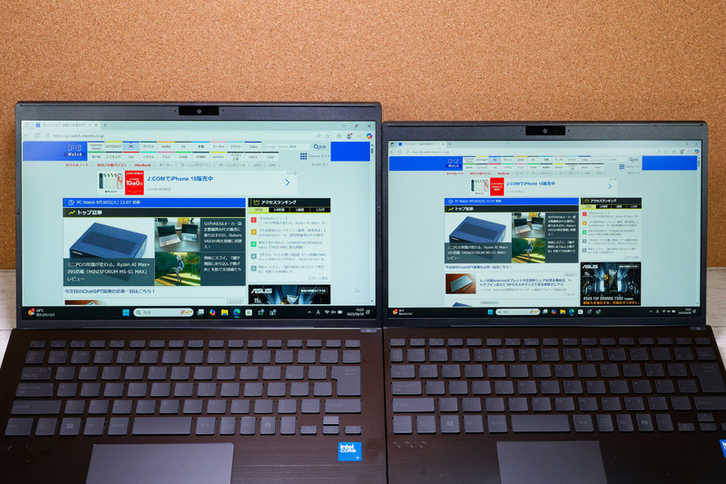 デフォルト設定での画面表示比較。SX14(左)は150%、SX12(右)は125%になっている