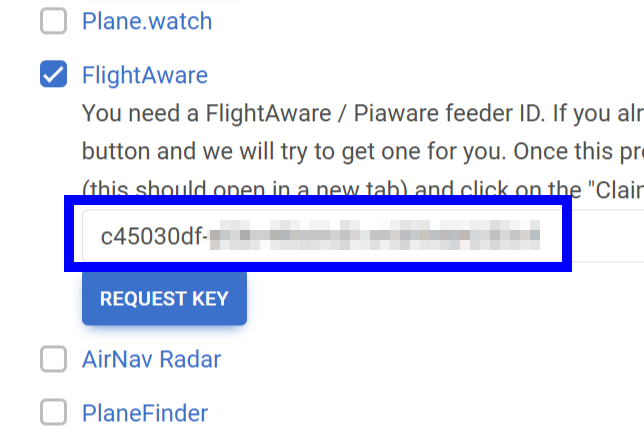 再インストール時はフィーダID(FlightAwareの統計ページではUnique Identifier)を入力すればOKだ