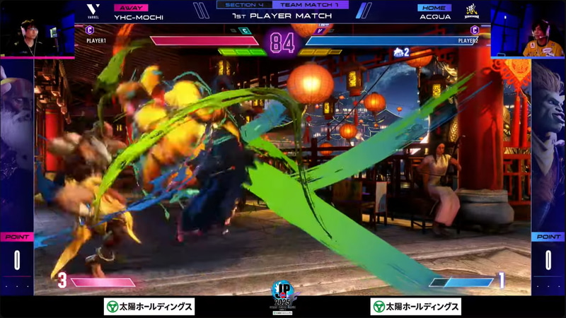 先鋒戦はACQUAのブランカとYHC-餅のダルシムの1戦。終盤画面端での2度のインパクトについてACQUAは自身の配信内において、実は伏線として最初のセットでインパクトを打つことで、YHC-餅のリアクションを確認していたと語っていた