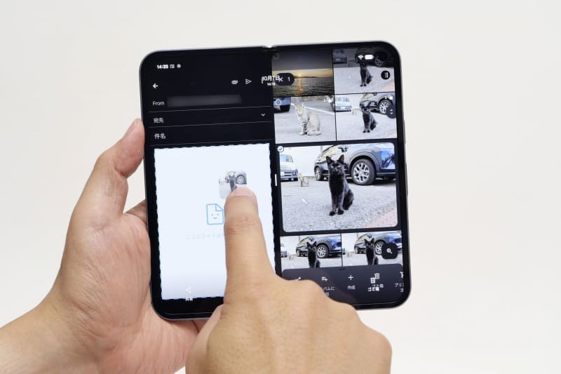 フォトアプリからGmailへ写真をドラッグ&ドロップで転送することも可能