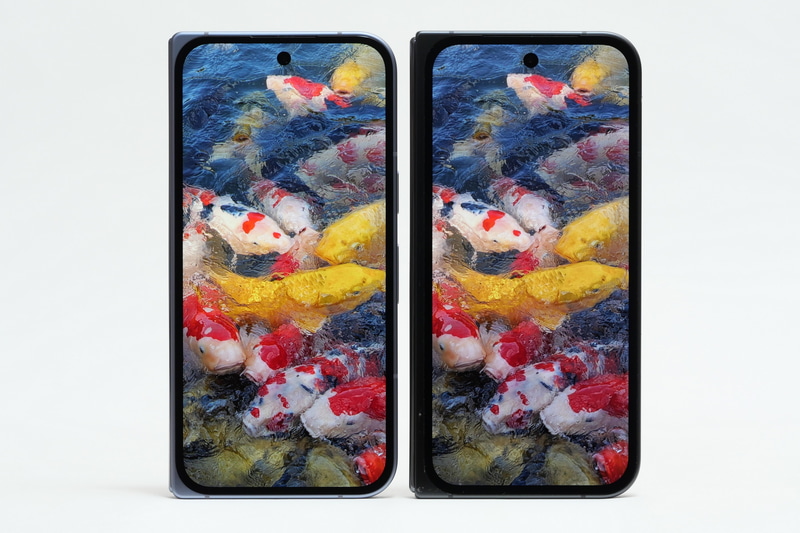 Pixel 9 Pro Fold(右)と比べると、4辺ともベゼル幅が狭くなり、特に左側がかなり狭められたことで、見た目にも洗練された印象だ