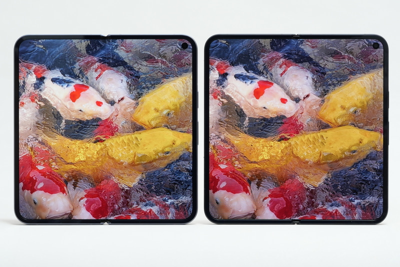 Pixel 9 Pro Fold(右)と並べてみても、折りたたみディスプレイに違いは感じられない