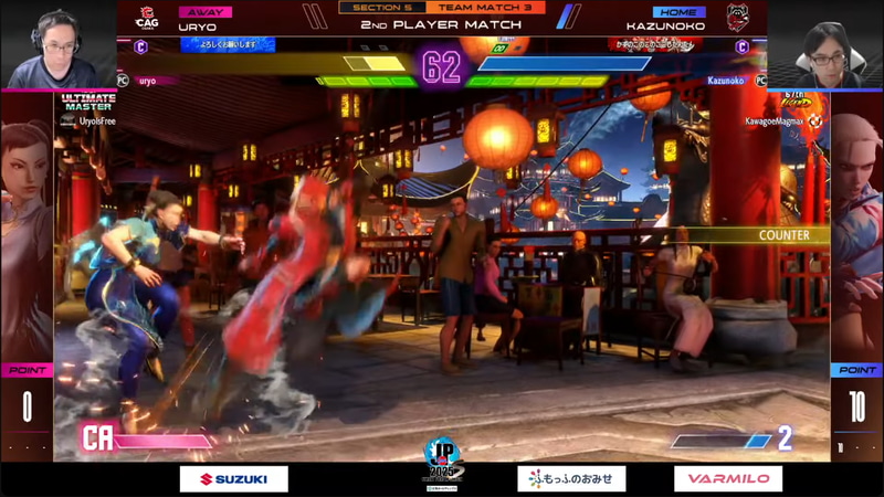 中堅戦はかずのこのキャミィとうりょの春麗の1戦で、ここはかずのこのキャミィが好調、最後はキャノンストライクからのコンボが成功してリーサル。2-0でかずのこのキャミィが勝利となった