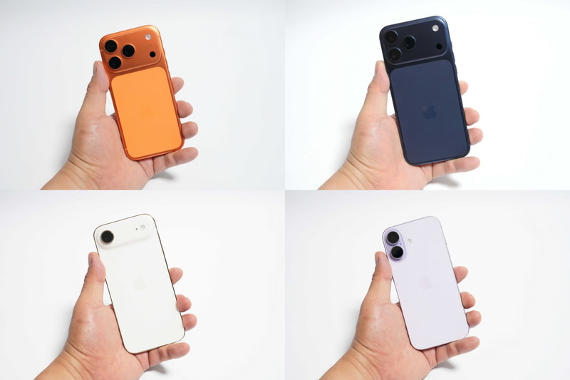 17 Proはコズミックオレンジ、17 Pro Maxはディープブルー、Airはライトゴールド、17はラベンダー。17 Pro/17 Pro Maxは3色から、Air/17は4色から選択できる