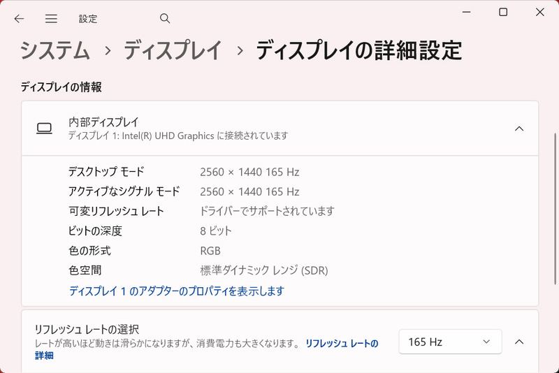 165Hzの高リフレッシュレートに対応しているので滑らかな描画でゲームをプレイできる