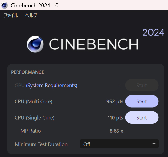 Cinebench 2024の結果
