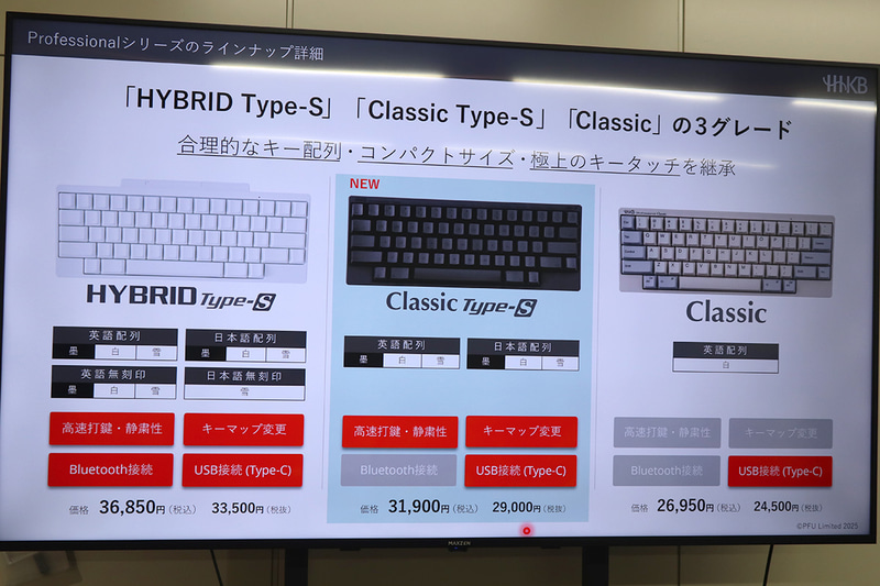 HHKB Professional Classic Type-Sのラインナップ