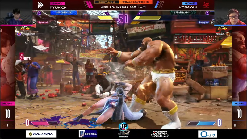 大将戦はりゅうきちの舞とこばやんのザンギエフの1戦。徹底したザンギ対策を見せたりゅうきちが3-1で勝利。チームを勝利に導いた