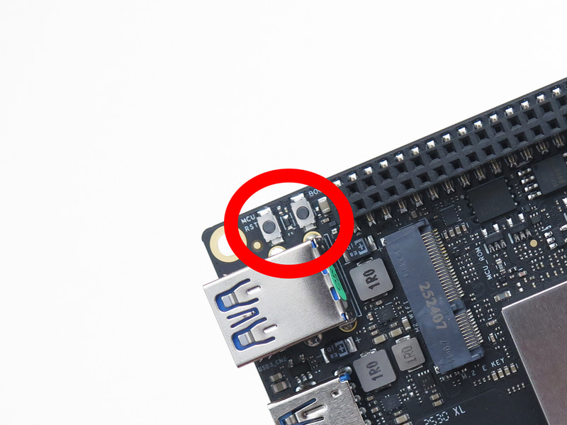「BOOT」と「MCURST」を同時押ししてから、MCURSTを先に離して、BOOTを離す