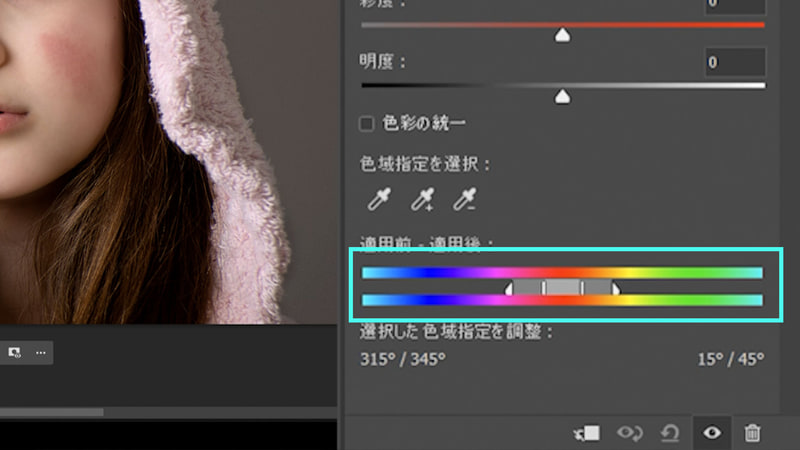 するとプロパティパネルに指定した色域が表示されます