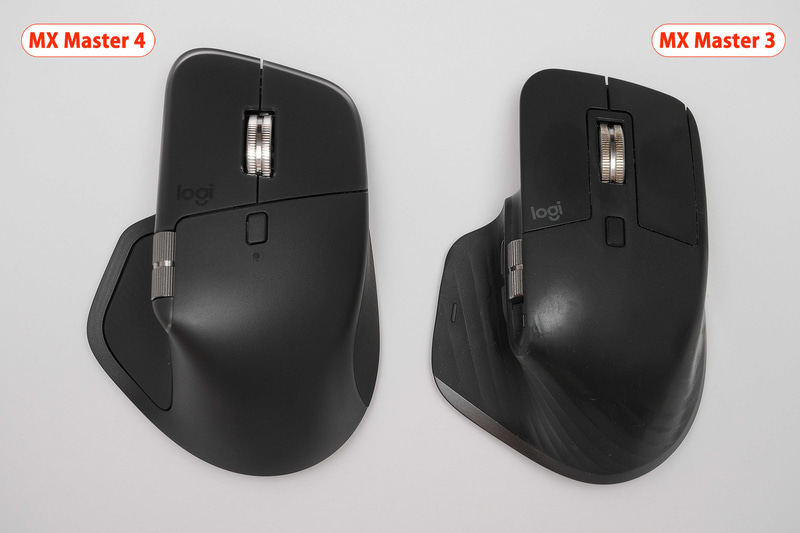 基本的なデザインは前モデル踏襲。左がMX Master 4、右がMX Master 3