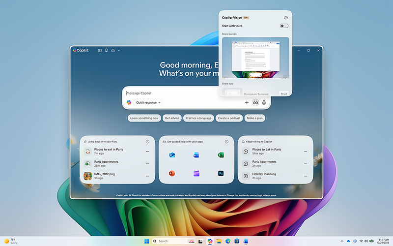 Copilot Visionで音声で開始をオフにすればテキストになる