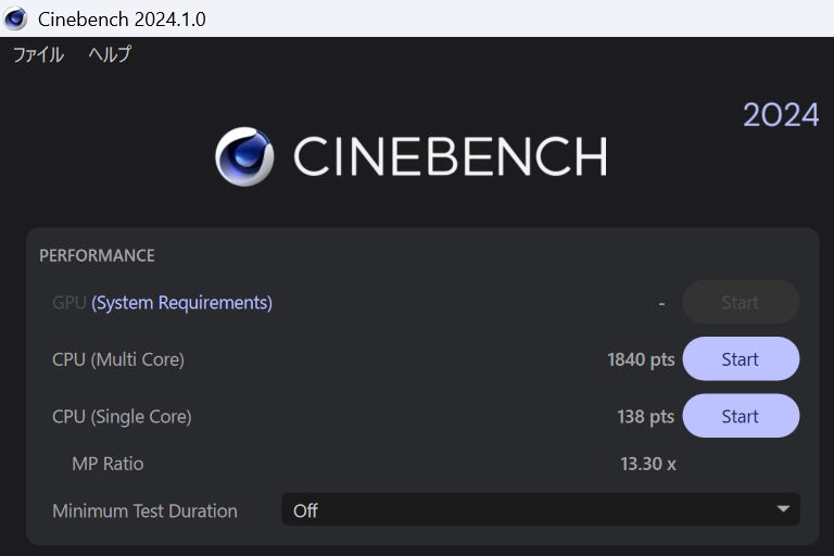 Cinebench 2024の結果
