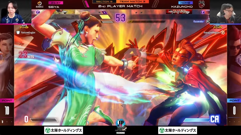 中堅戦はかずのこのヴァイパーとSeiyaの春麗の1戦で、ここはSeiyaの春麗が2-0で勝利